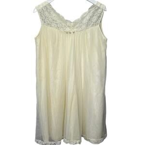 Vintage Pinehurst Sheer Overlay Nylon Nightgown Size M Ivory White Lace Midi